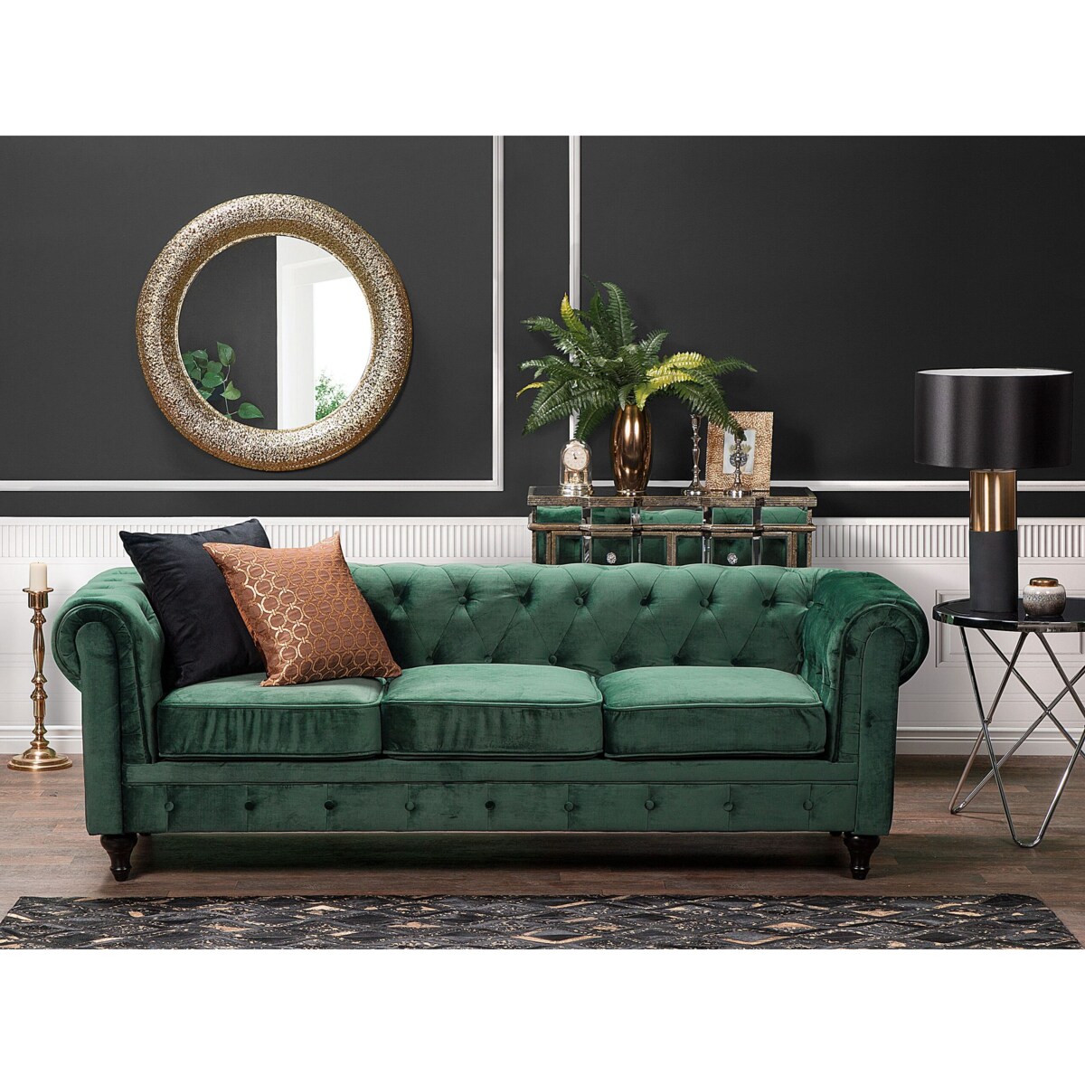 Sofa 3-osobowa welurowa zielona CHESTERFIELD