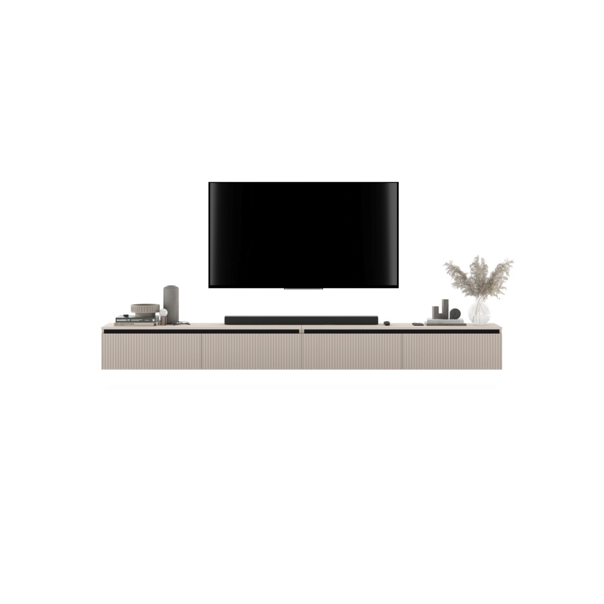 Wisząca Szafka RTV Glamour Komoda RTV Kaszmir 280 cm ryflowane fronty