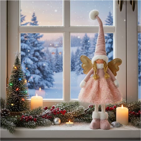 Aniołek Figurka Stojący 50 Cm Świąteczny Boże Narodzenie Różowa Czapka