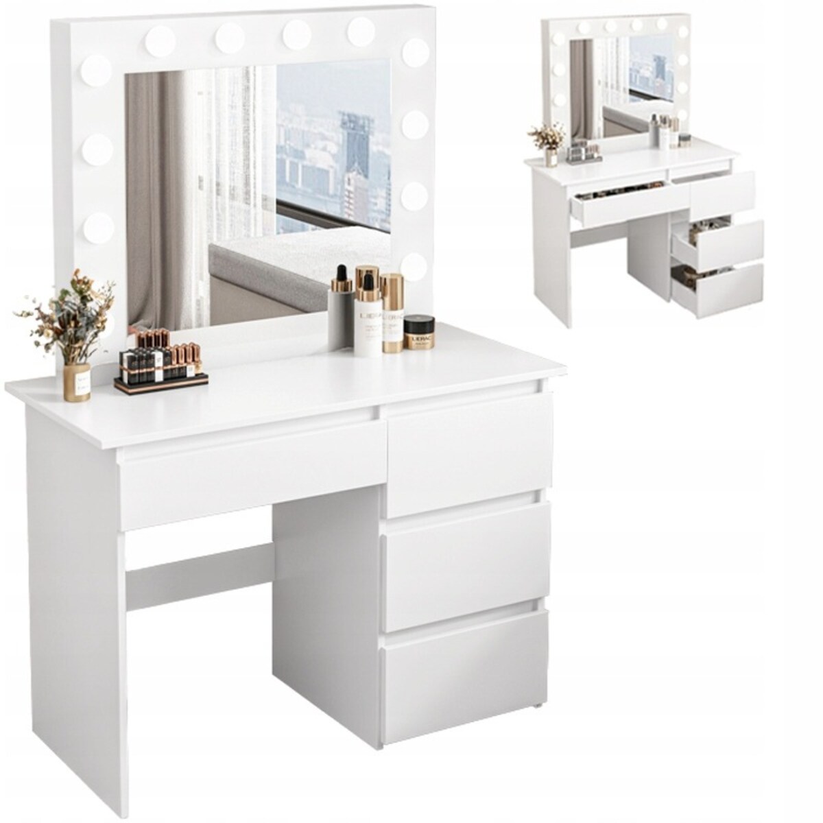 Toaletka do makijażu wizażu kosmetyczna z lustrem led nowoczesna loft 90 cm