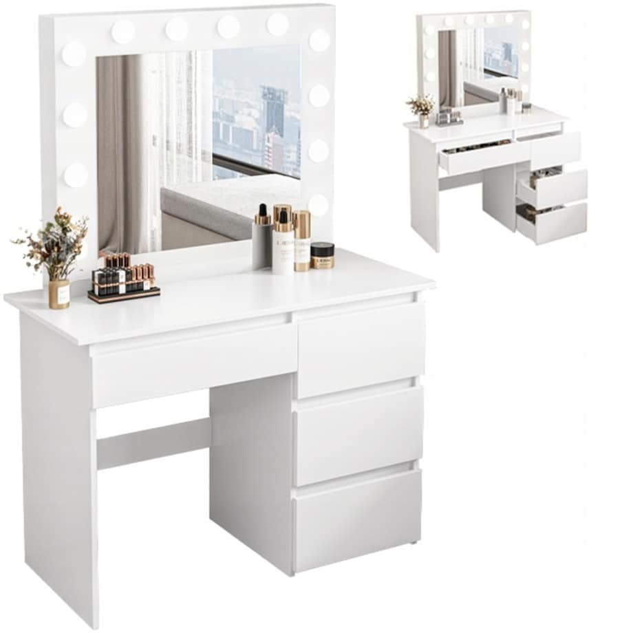 Toaletka do makijażu wizażu kosmetyczna z lustrem led nowoczesna loft 90 cm