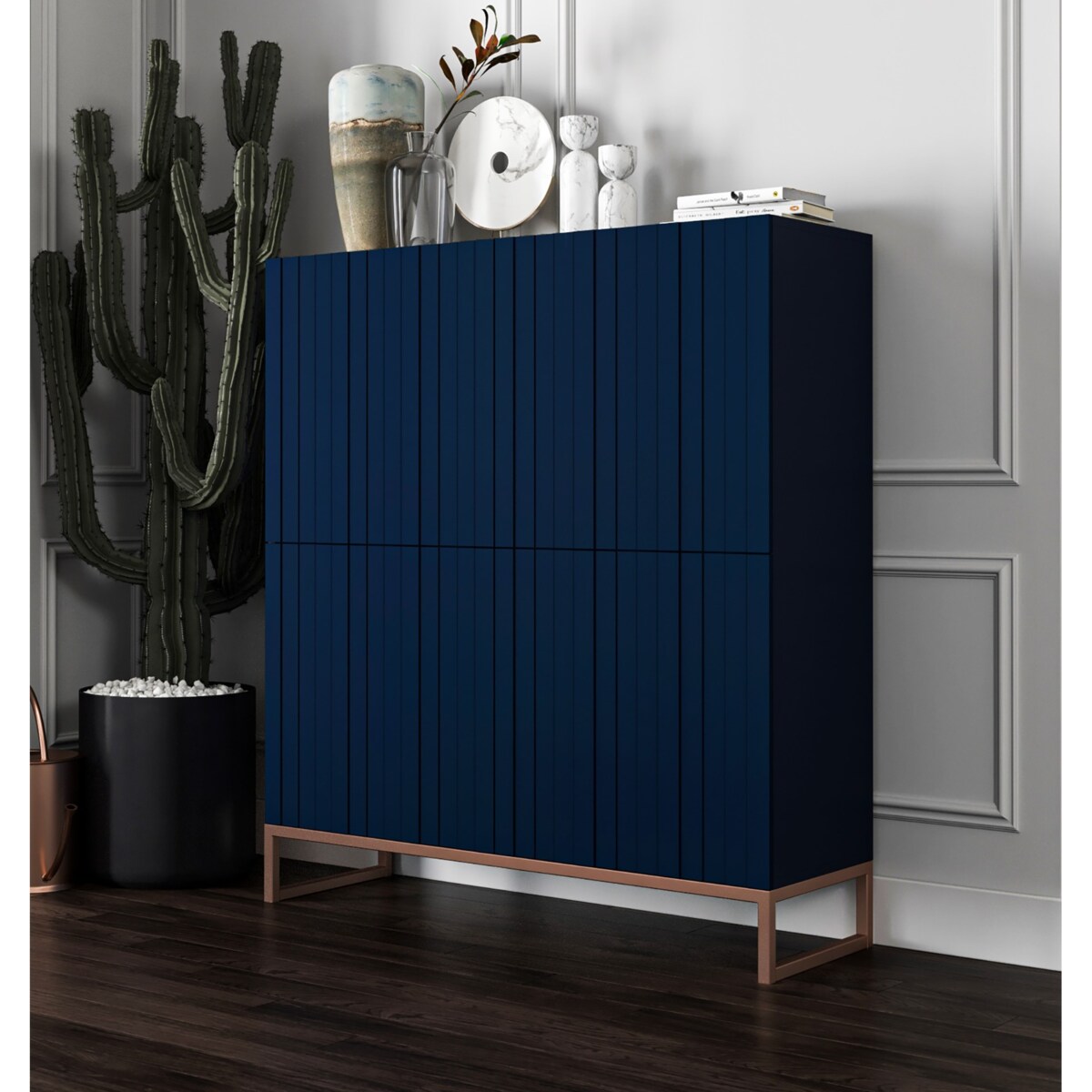 Komoda RTV Glamour Szafka RTV Granatowy MAT Ryflowane Fronty 112 cm