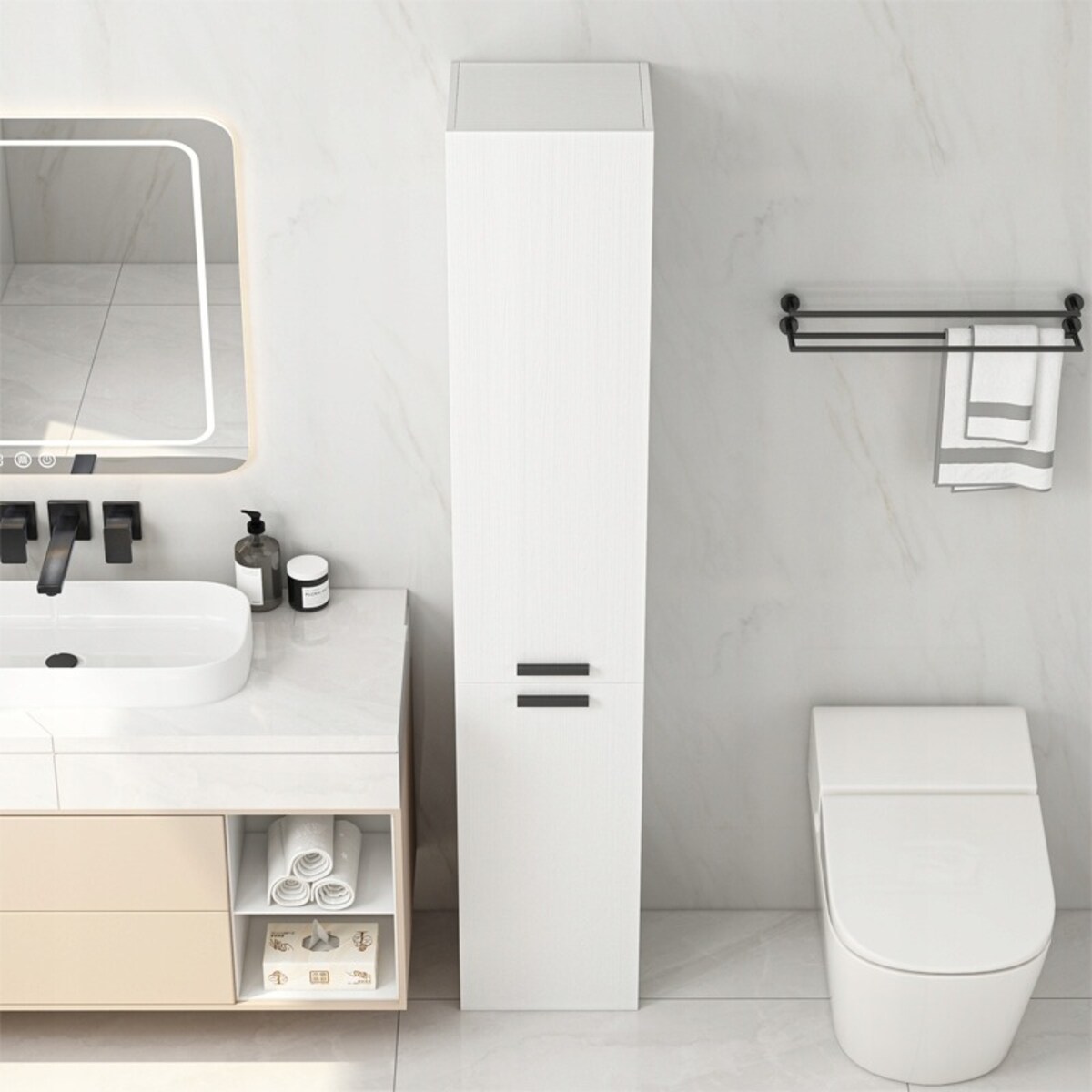 Szafka łazienkowa regał 2 drzwi biała wysoka nowoczesna 174 cm