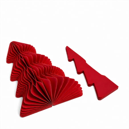 Papierowa dekoracja choinka Bożonarodzeniowa składana, czerwona 20cm WOZ70