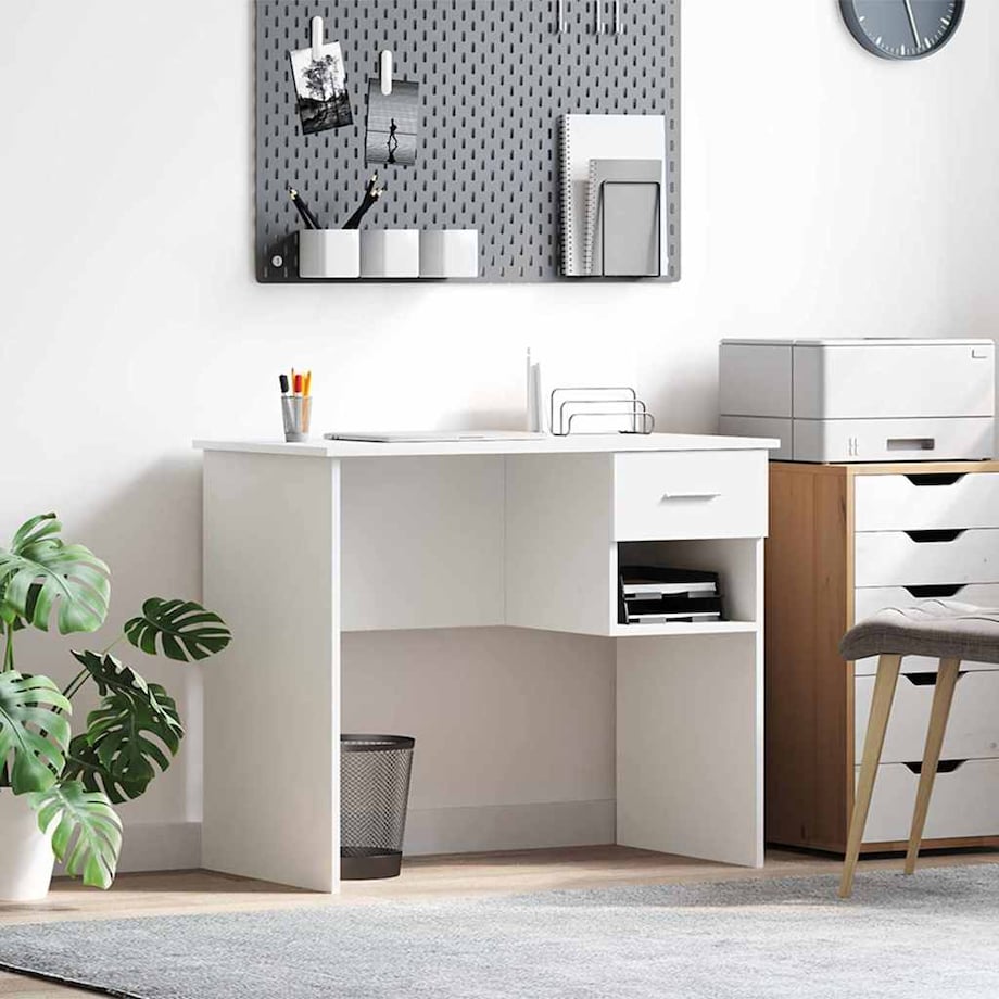 vidaXL Biurko z półką Biały 90 x 49.5 x 75 cm Materiał drewnopochodny