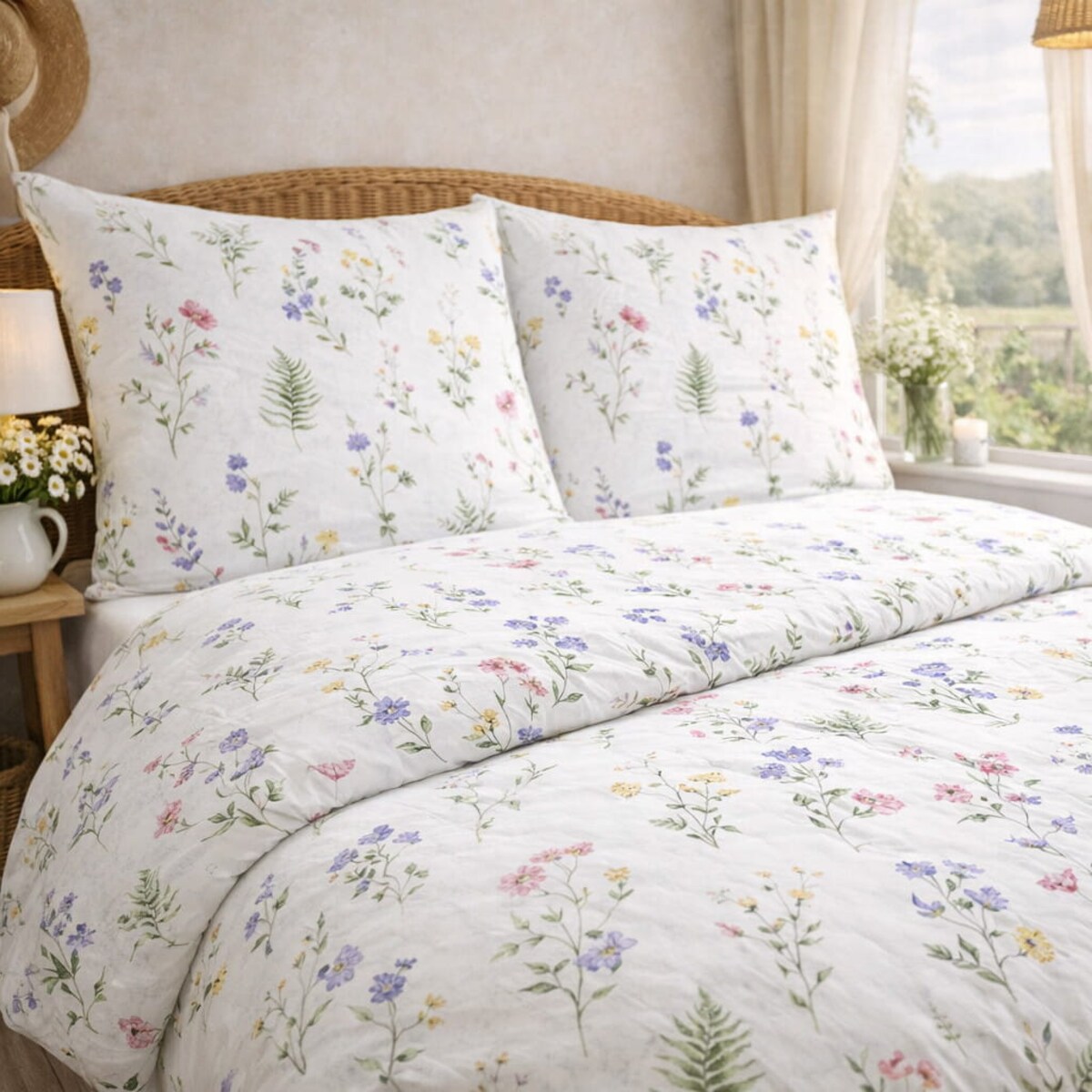Pościel bawełniana 140x200 cm Kwiaty Polne Biała łąka