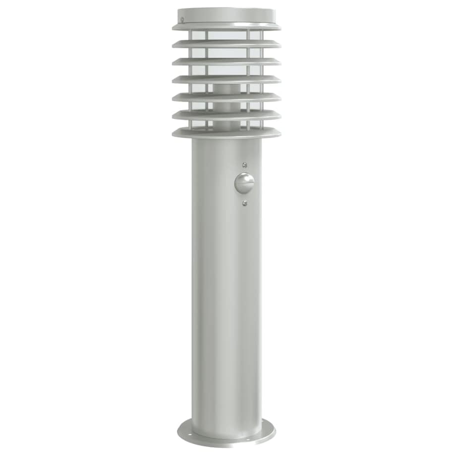vidaXL Lampa ogrodowa na słupku, z czujnikiem, srebrna, 60 cm, stal