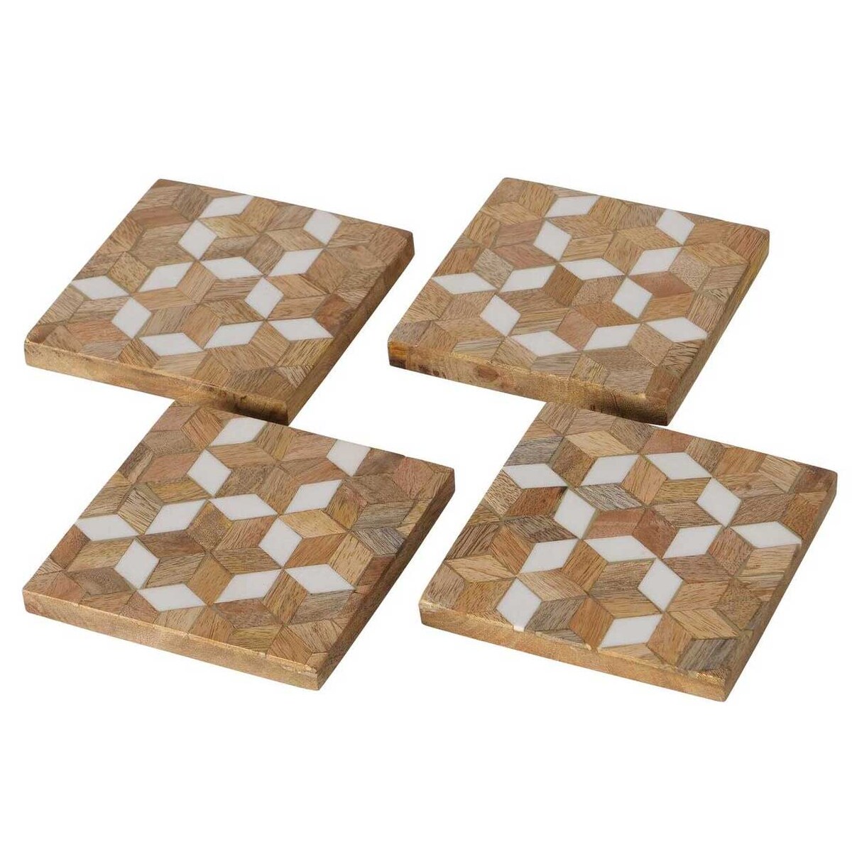 Podstawki pod kubek drewniane MOSKIA, mozaika, 4 sztuki