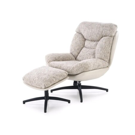 Fotel tapicerowany KRONOS beżowy obrotowy z podnóżkiem