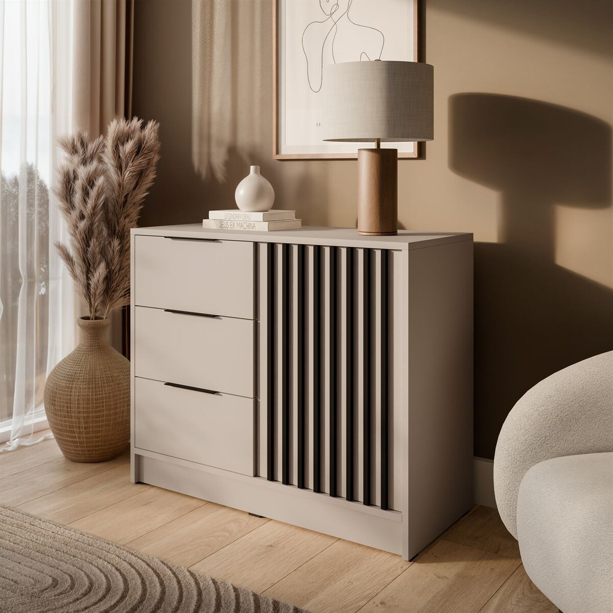 Komoda NELA 1D3S z lamelami, kaszmir + czarny