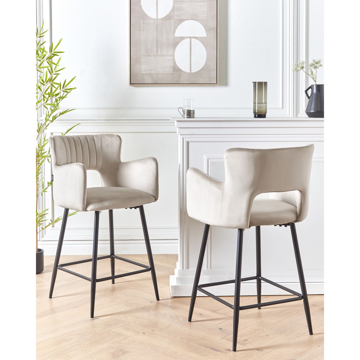 Zestaw 2 krzeseł barowych welurowy szary SANILAC