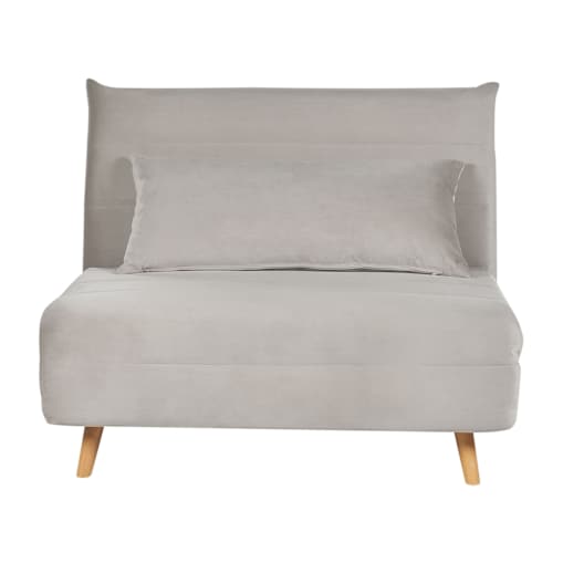 Sofa rozkładana welurowa jednoosobowa jasnoszara SETTEN