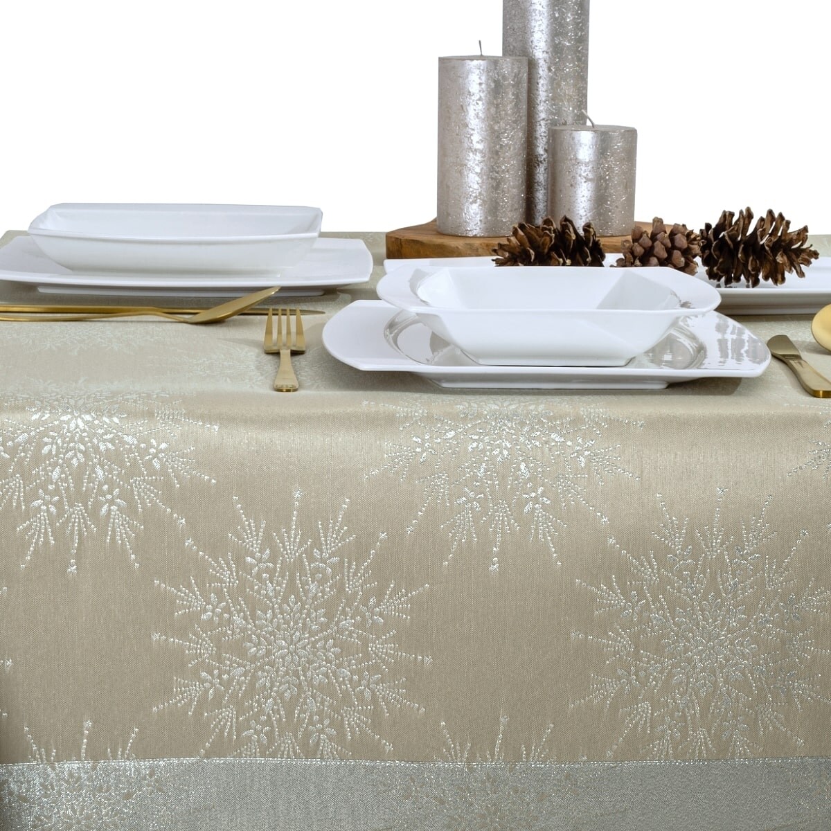 Obrus Śnieżynka beżowy - 120x120 cm - beżowy