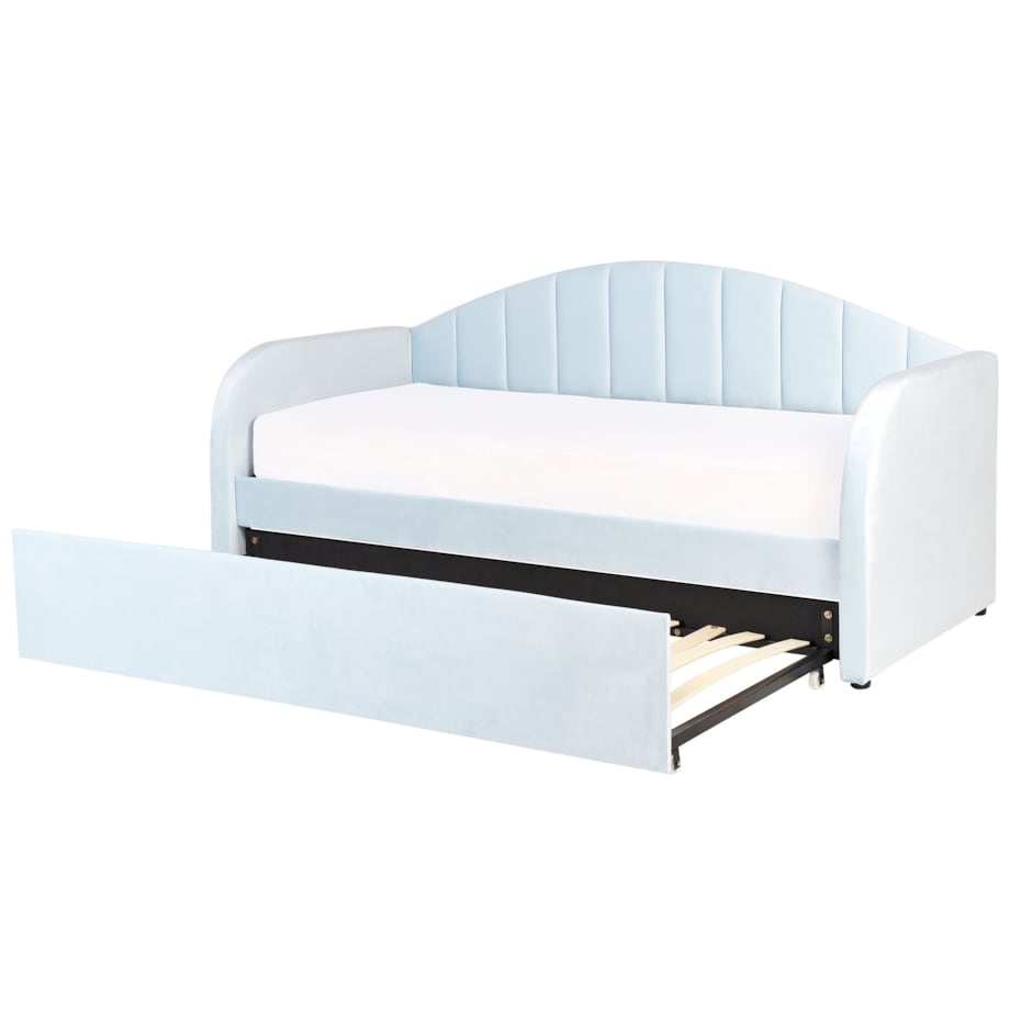 Łóżko wysuwane welurowe 90 x 200 cm niebieskie EYBURIE