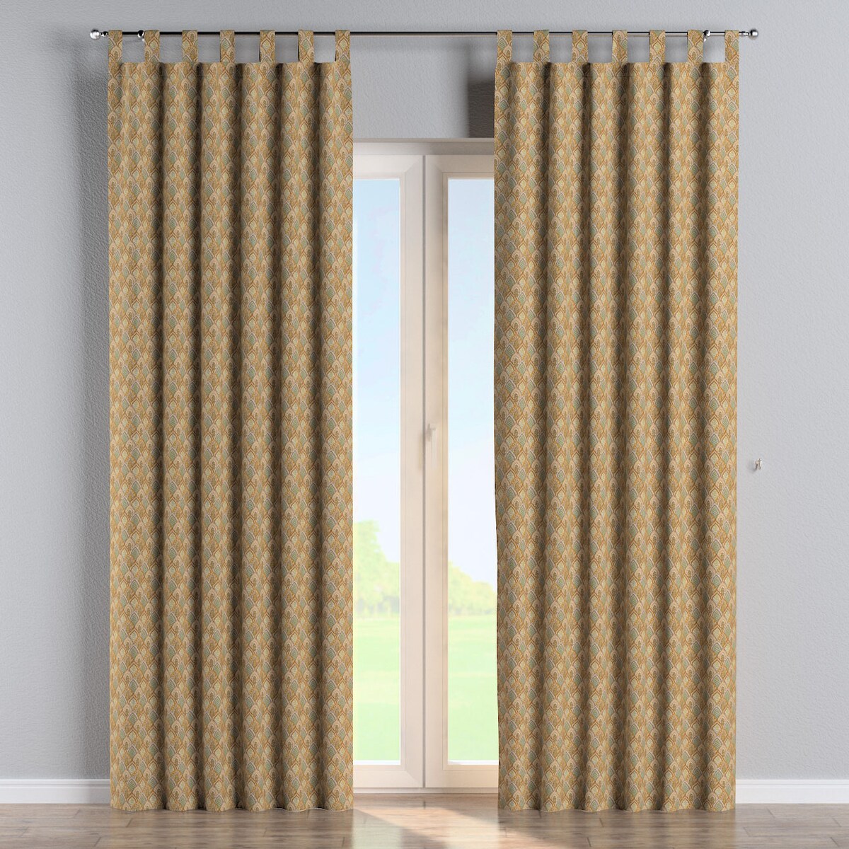 Zasłona na szelkach 1 szt. 130x260 beżowo-zielony motyw roślinny