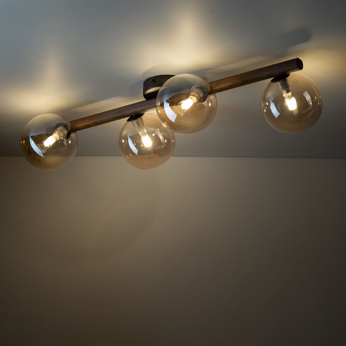 Lampa sufitowa TK Lighting ESTERA WOOD 11094, 4xG9, drewno, bursztynowe szkło, brąz