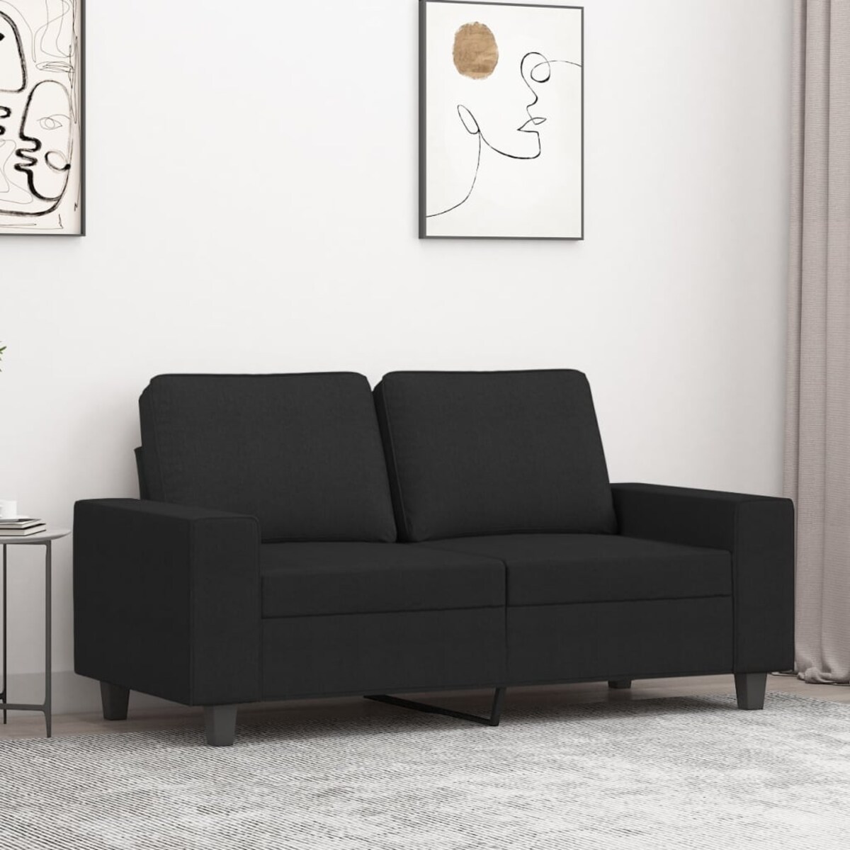 vidaXL Sofa 2-osobowa, czarna, 120 cm, tapicerowana tkaniną