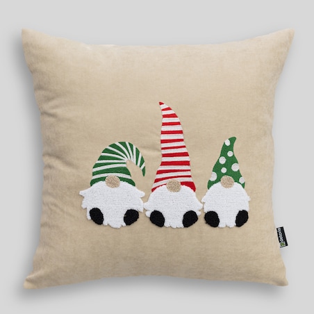 Poszewka na poduszkę Jolly Gnomes Green 43x43 cm boże narodzenie, święta, świąteczne, beżowy, 43x43 cm