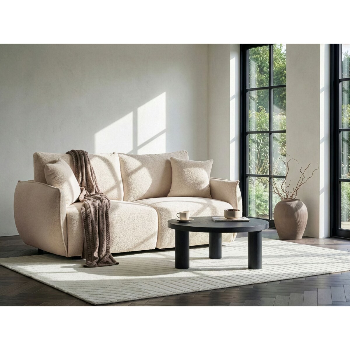 Sofa modułowa dla 2 osób MESNALI Boucle Złamana biel
