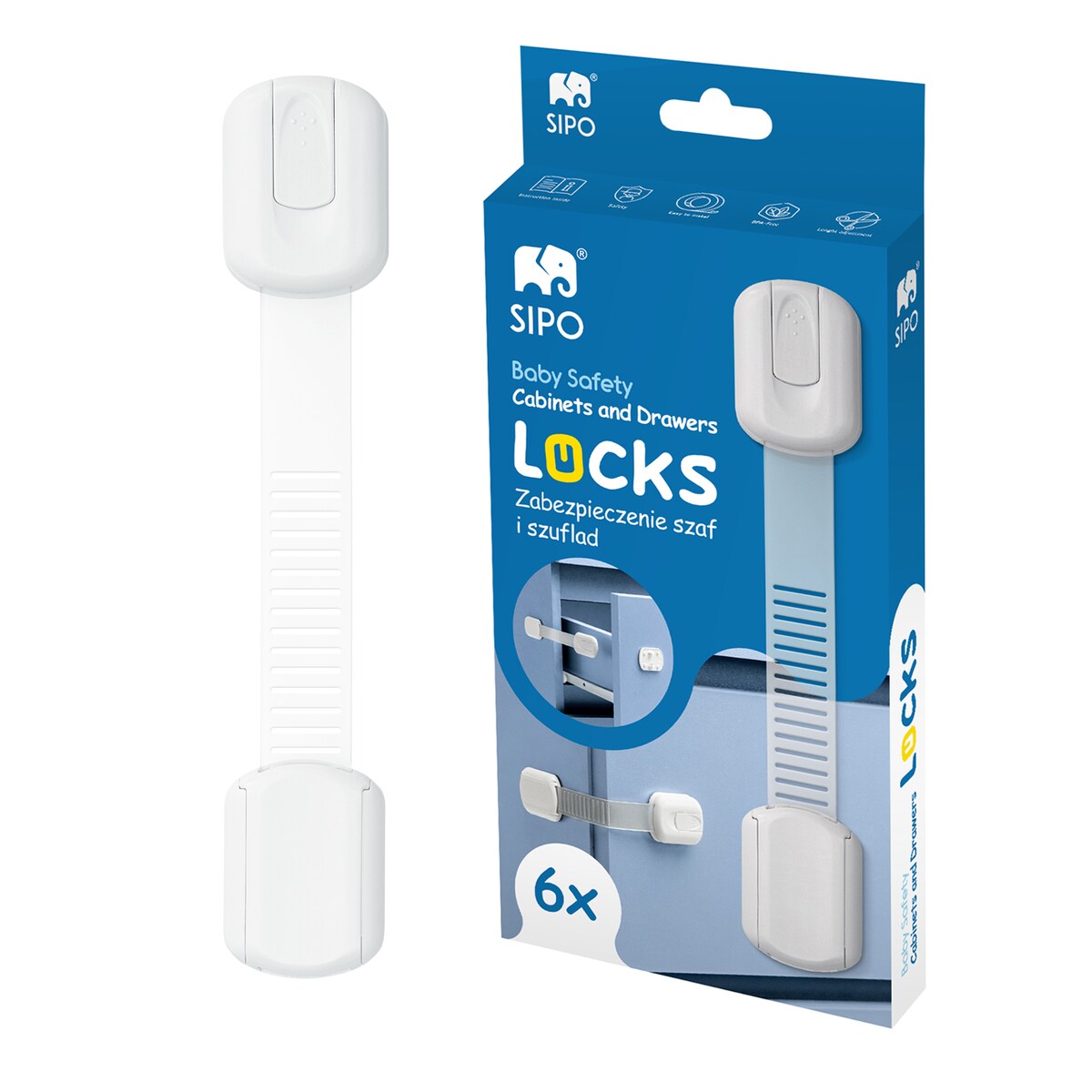 zabezpieczenia szaf i szuflad z regulacją, sipo, zestaw 6 szuk