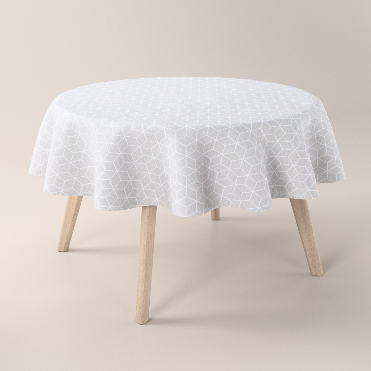 Obrus okrągły 160 x 160 cm wzór sześcianów na szarym tle