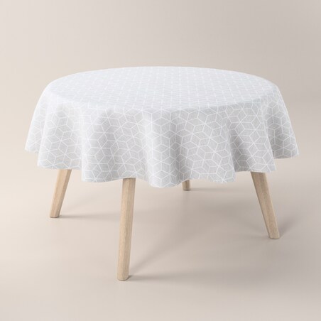 Obrus okrągły 160 x 160 cm wzór sześcianów na szarym tle