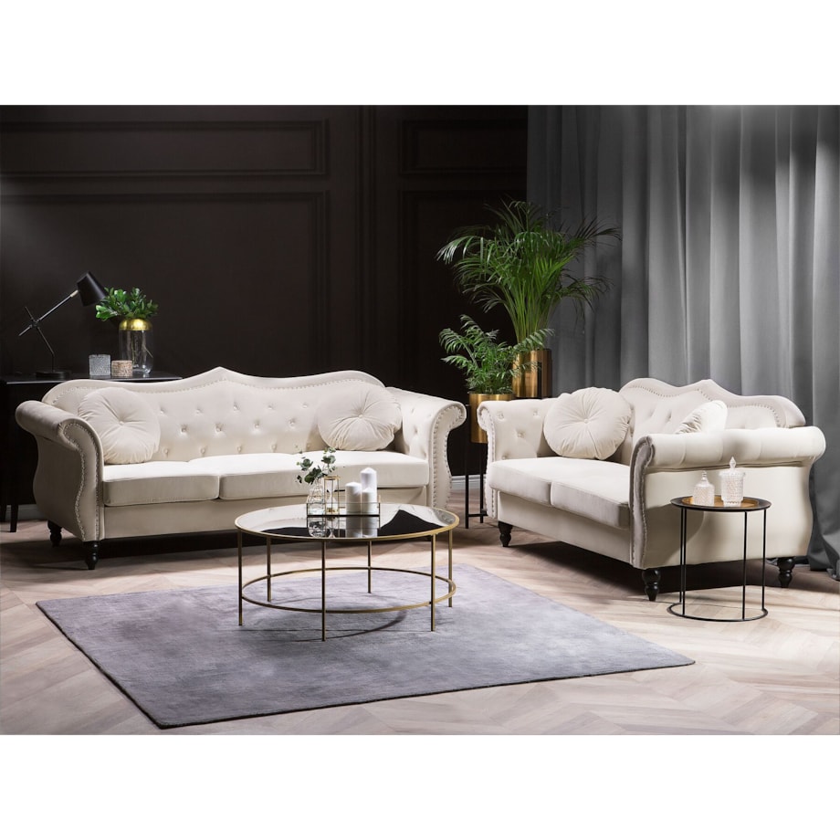 Komplet wypoczynkowy welurowy 5-osobowy beżowy SKIEN