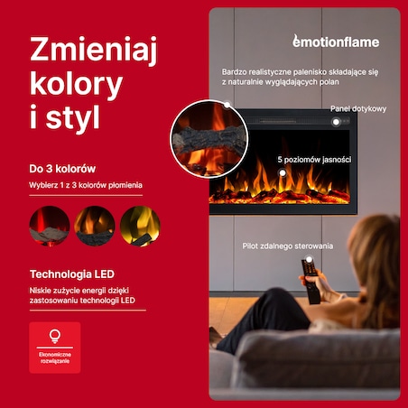 Wkład elektryczny Emotion Flame Infinity - do zabudowy - 71x14x50 cm - kominek LED 750/1500 W
