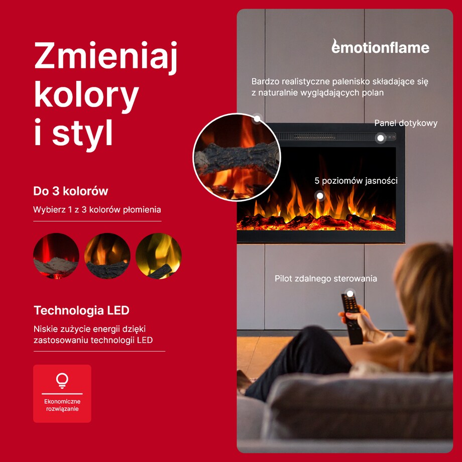 Wkład elektryczny Emotion Flame Infinity - do zabudowy - 71x14x50 cm - kominek LED 750/1500 W