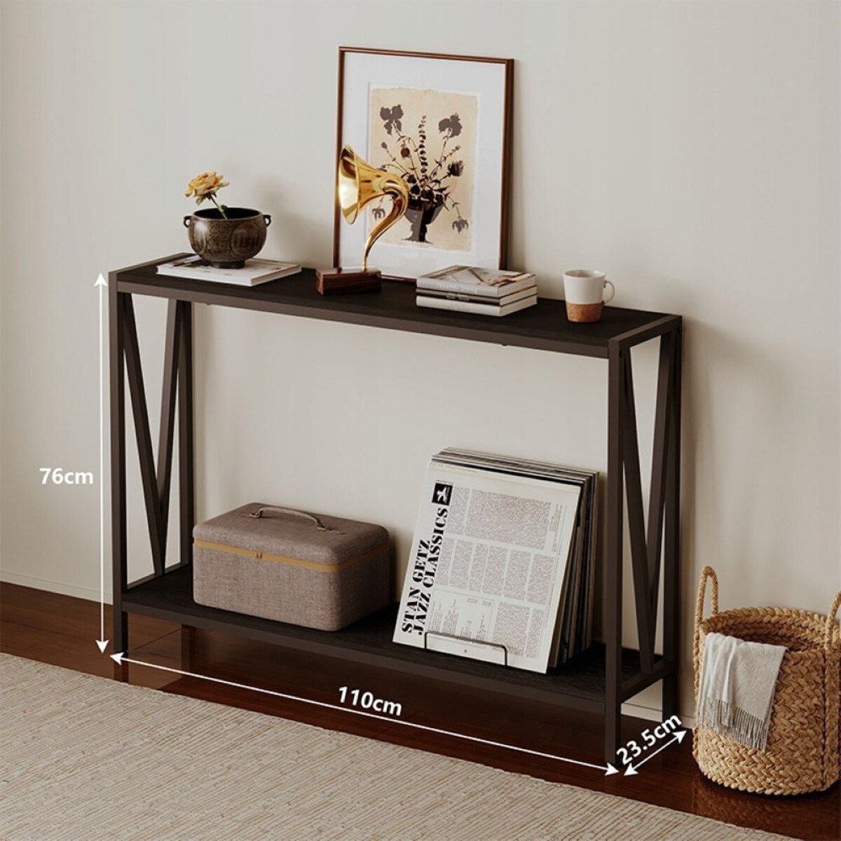 Stół ciemny brąz konsola przedpokój stolik boczny z półką pojemny wysoki 76