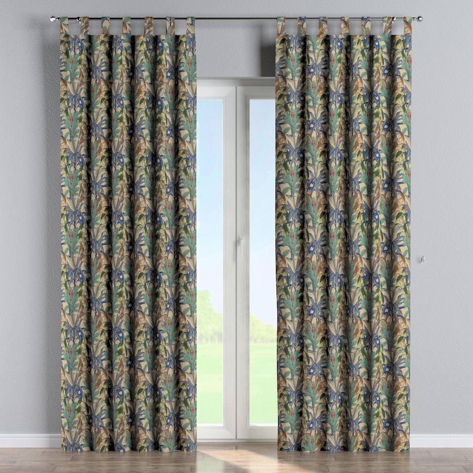 Zasłona na szelkach 1 szt. 130x260 zielono-niebieskie motywy roślinne