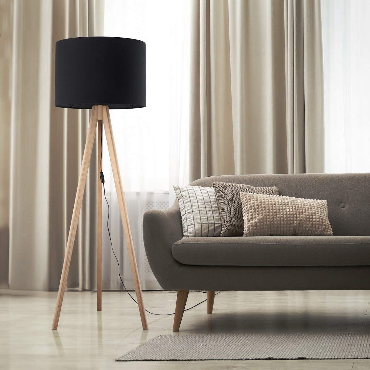 Lampa podłogowa TK Lighting GRAND SOSNA 16008 E27 145 cm, sosna i czerń, klosz 50 cm