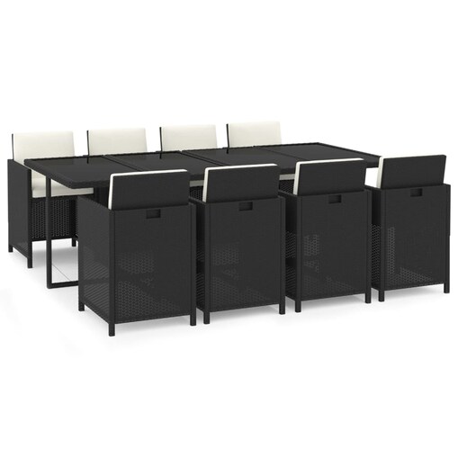 vidaXL 9-cz. zestaw mebli ogrodowych z poduszkami, polirattan, czarny