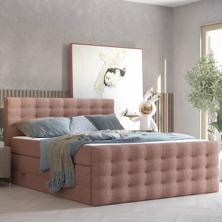 Łóżko kontynentalne STATE 160x200 z pojemnikiem, Czerwony, tkanina Grace 55