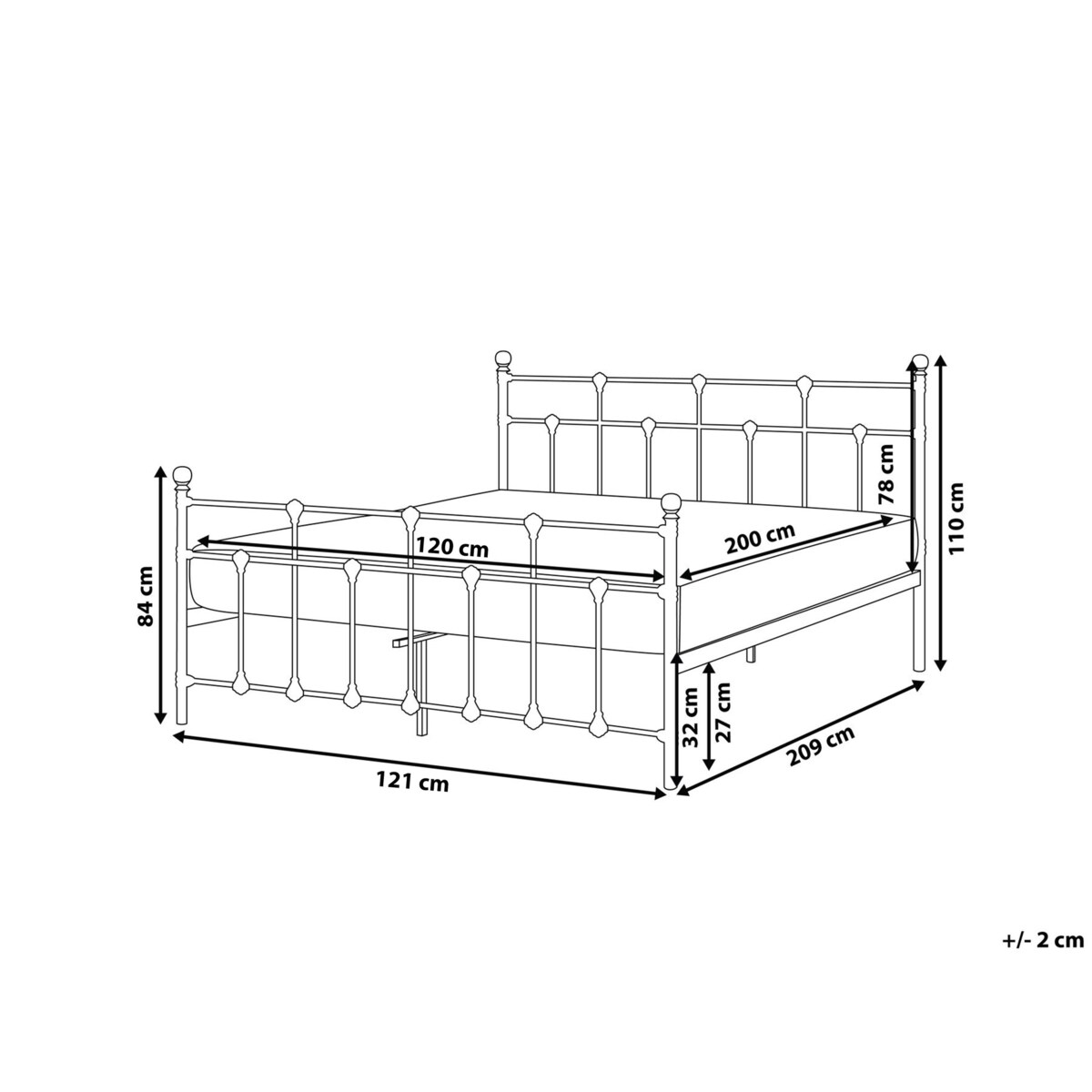 Łóżko Metal LYNX 120 x 200 cm Czarny