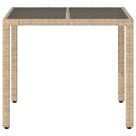 vidaXL Stół ogrodowy ze szklanym blatem, beż, 90x90x75 cm, polirattan