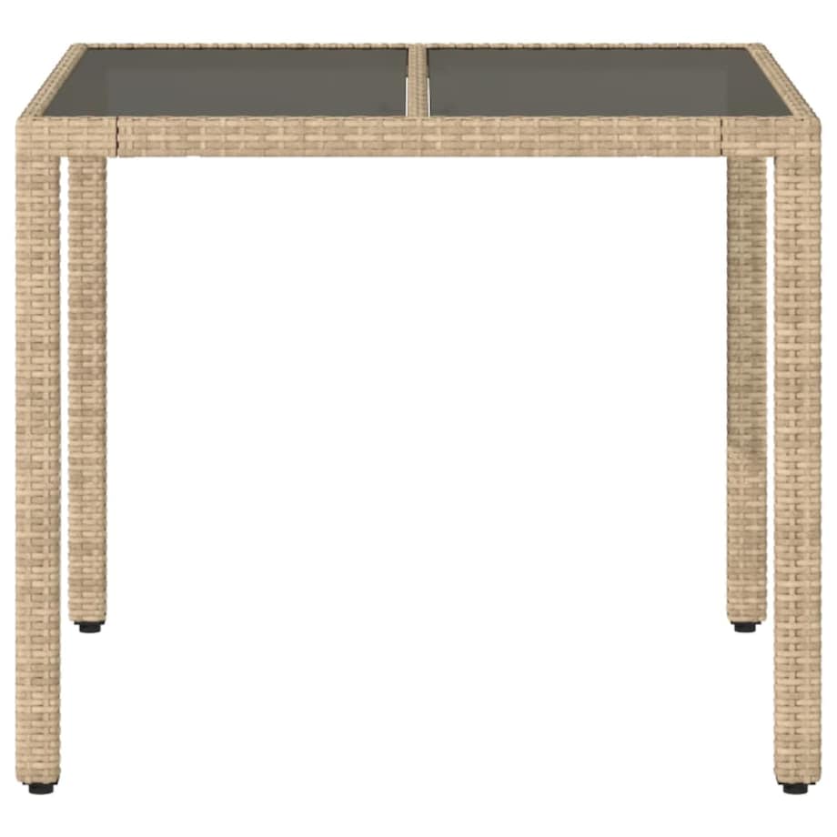 vidaXL Stół ogrodowy ze szklanym blatem, beż, 90x90x75 cm, polirattan