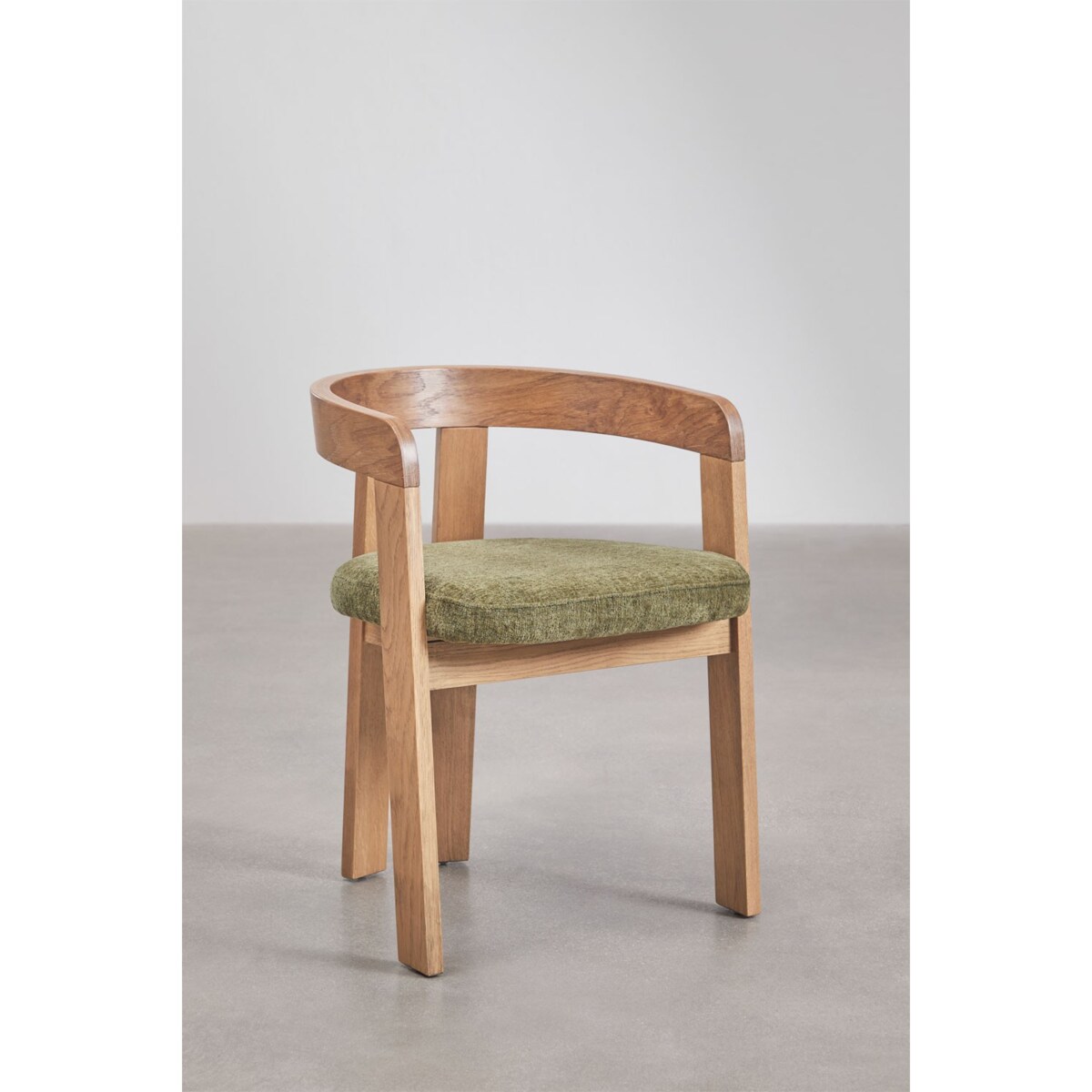 Krzesło z podłokietnikami, jasne drewno, zielone szenilowe, Yvonne