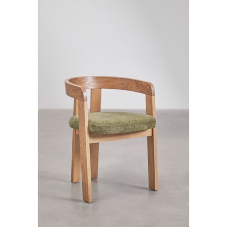 Krzesło z podłokietnikami, jasne drewno, zielone szenilowe, Yvonne