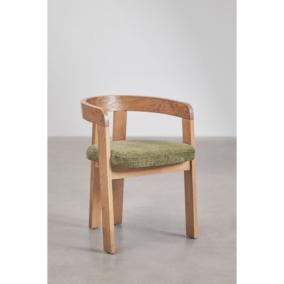 Krzesło z podłokietnikami, jasne drewno, zielone szenilowe, Yvonne