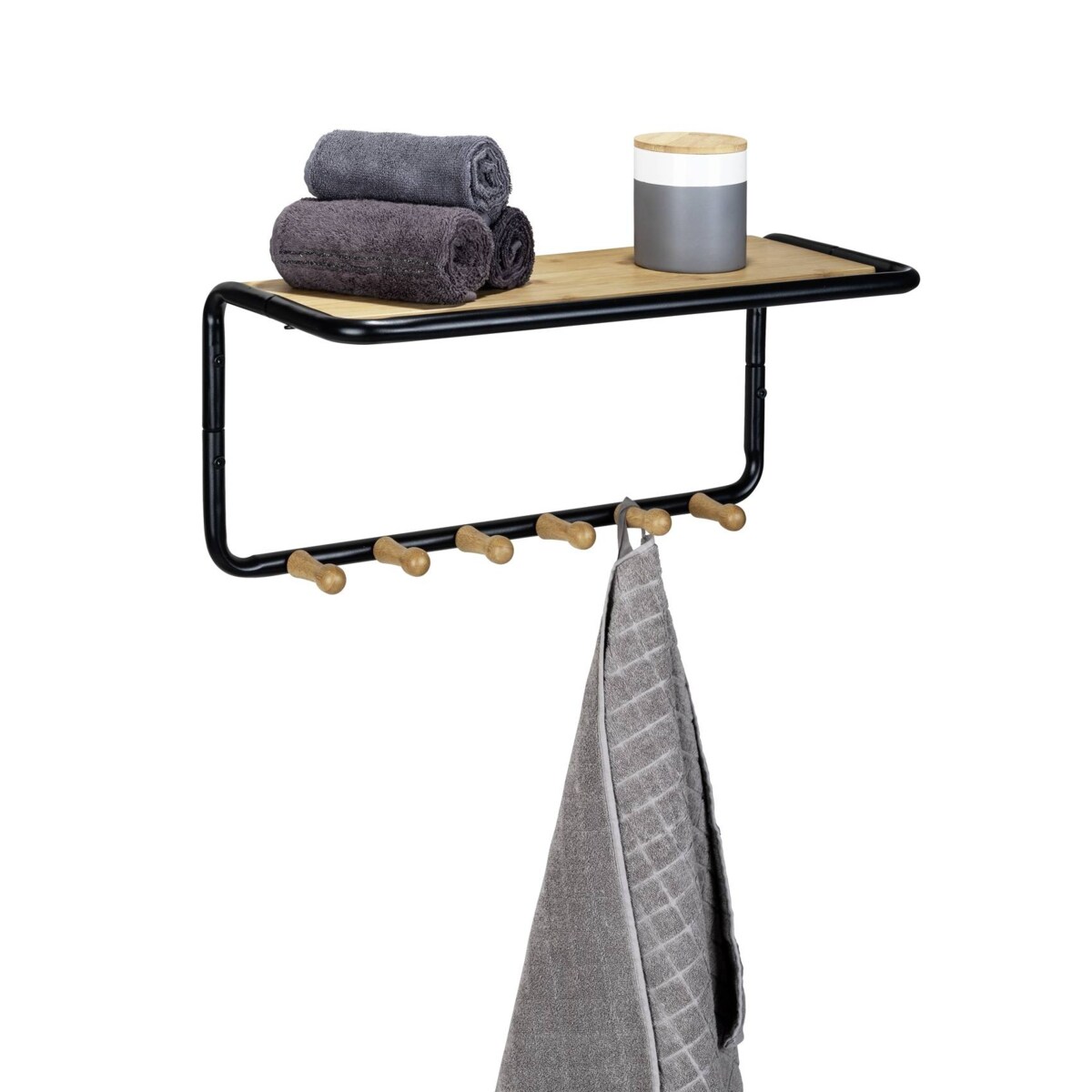 Półka ścienna z bambusowymi haczykami, 58 x 26 x 26 cm, Loft, WENKO