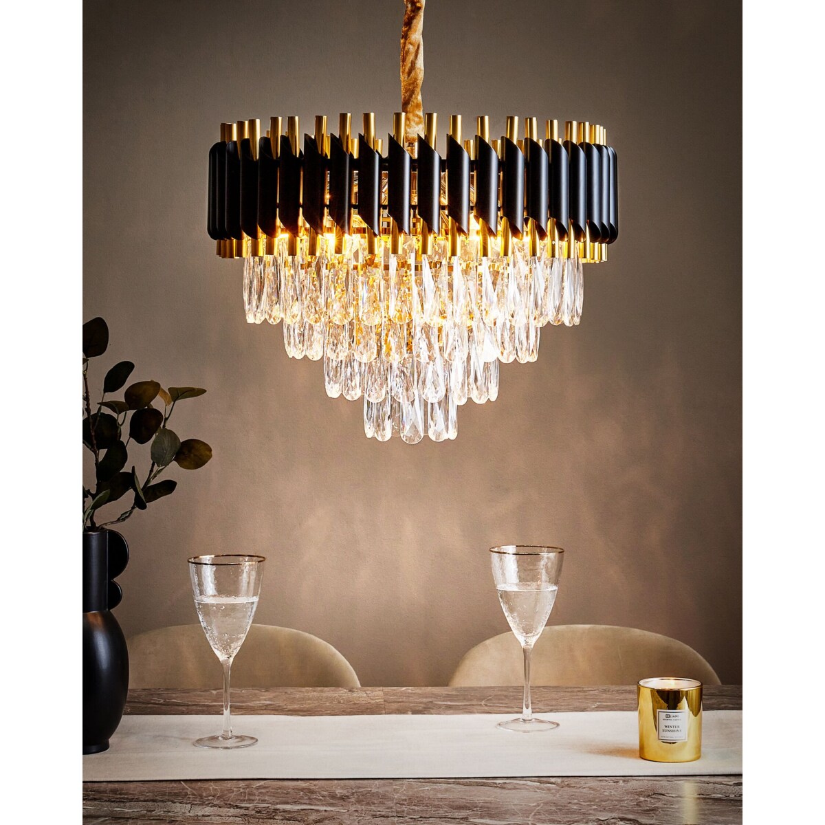 Żyrandol z kryształkami złoty ABELLAS