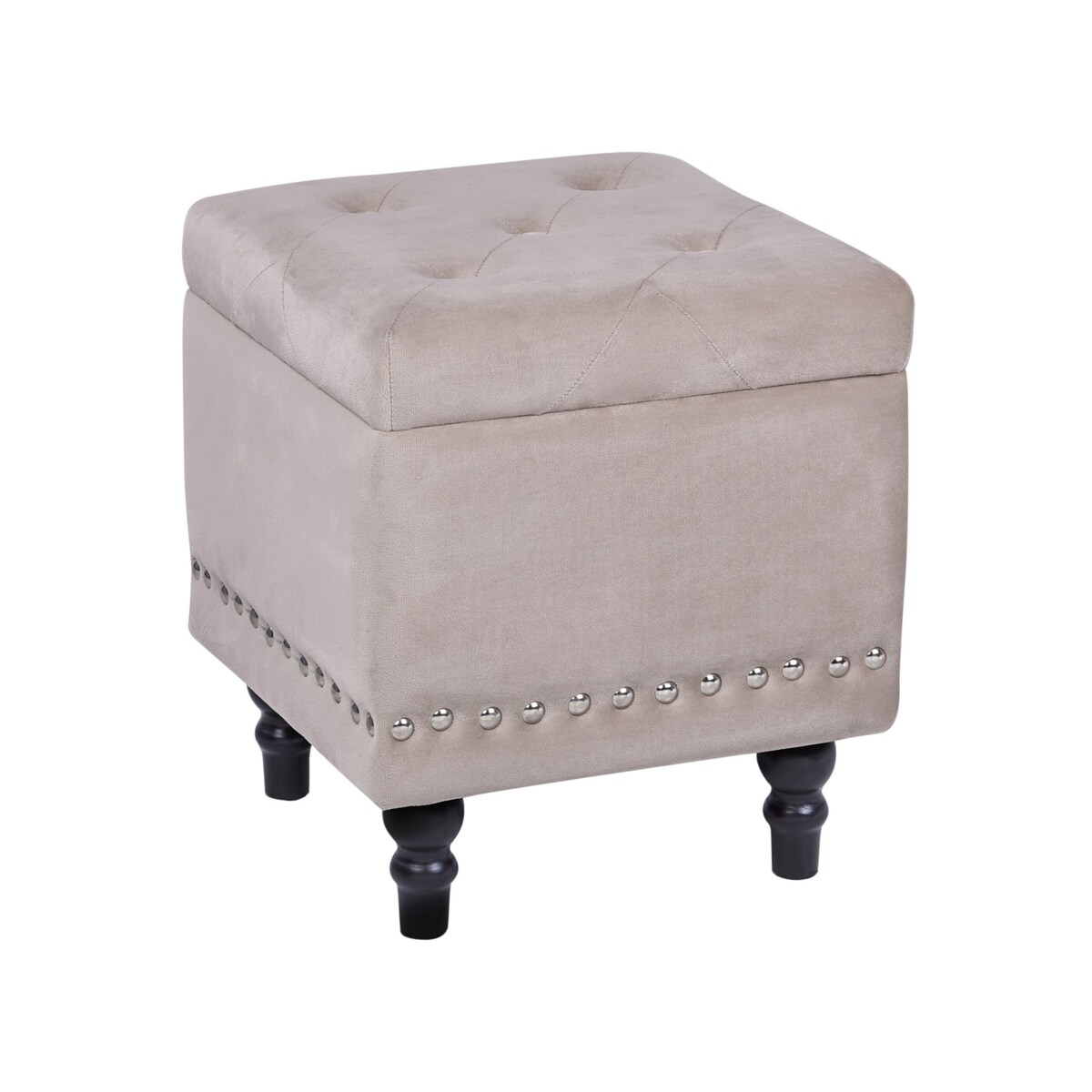 Puf ze schowkiem welurowy 37 x 37 x 40 cm beżowy LORETTO