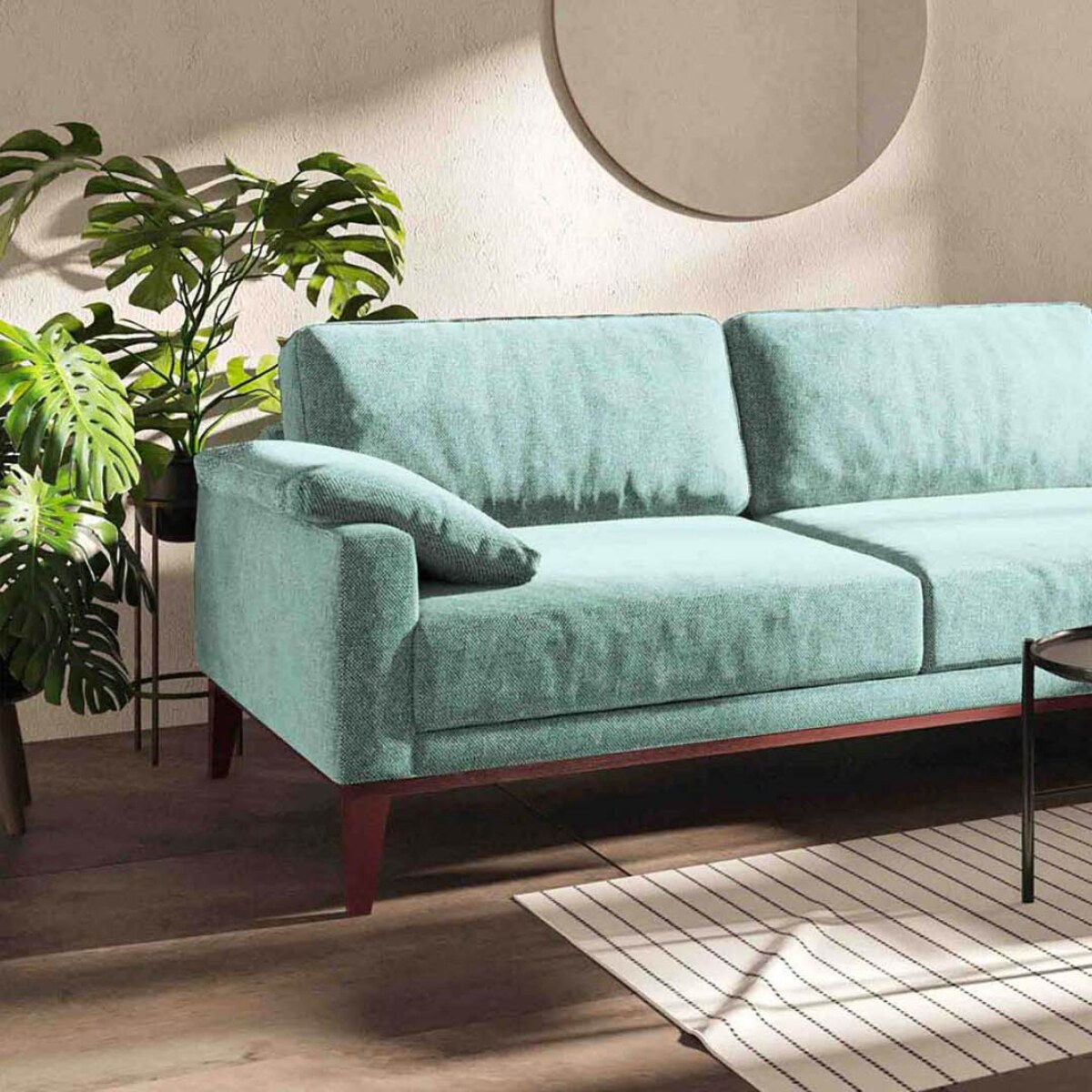 Sofa narożna Musso miętowa z pikowanym siedziskiem