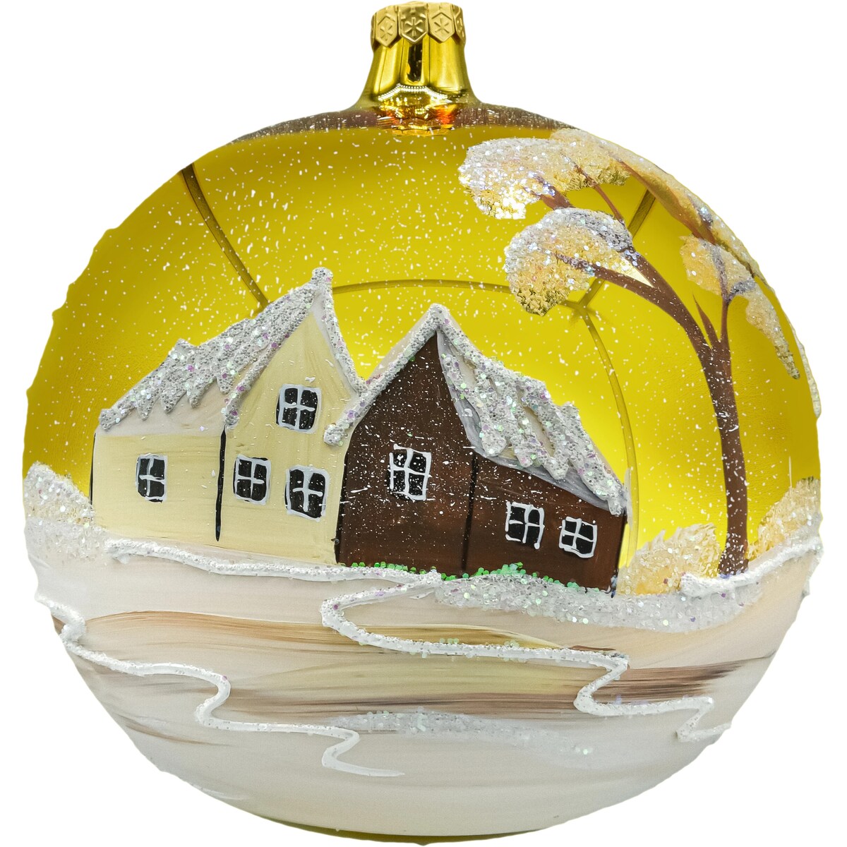 Bombka okrągła duża: Zimowe miasteczko z bałwanem