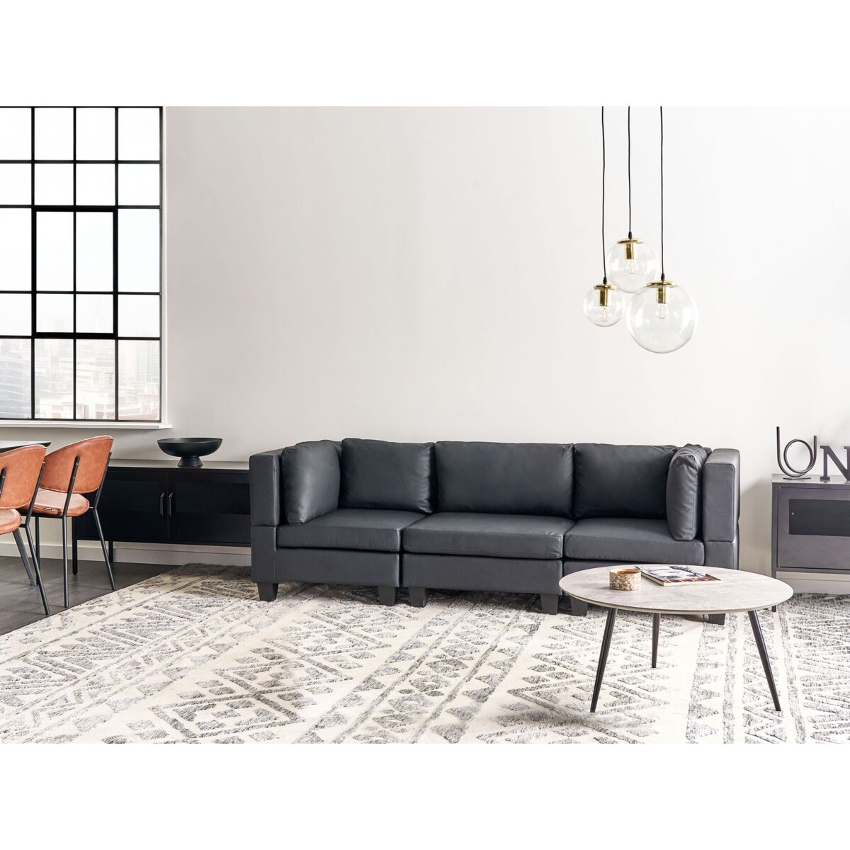 Sofa modułowa 3-osobowa ekoskóra czarna UNSTAD