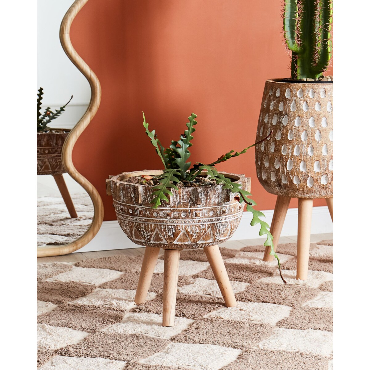 Doniczka na stojaku 37 x 37 x 37 cm jasnobrązowa ASPLENIUM