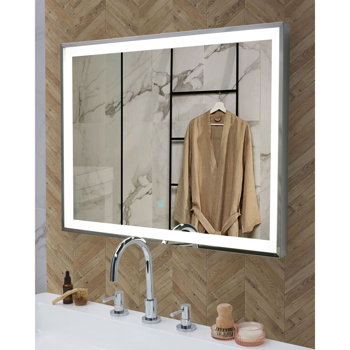 Lustro ścienne LED 60 x 80 cm srebrne ARGENS