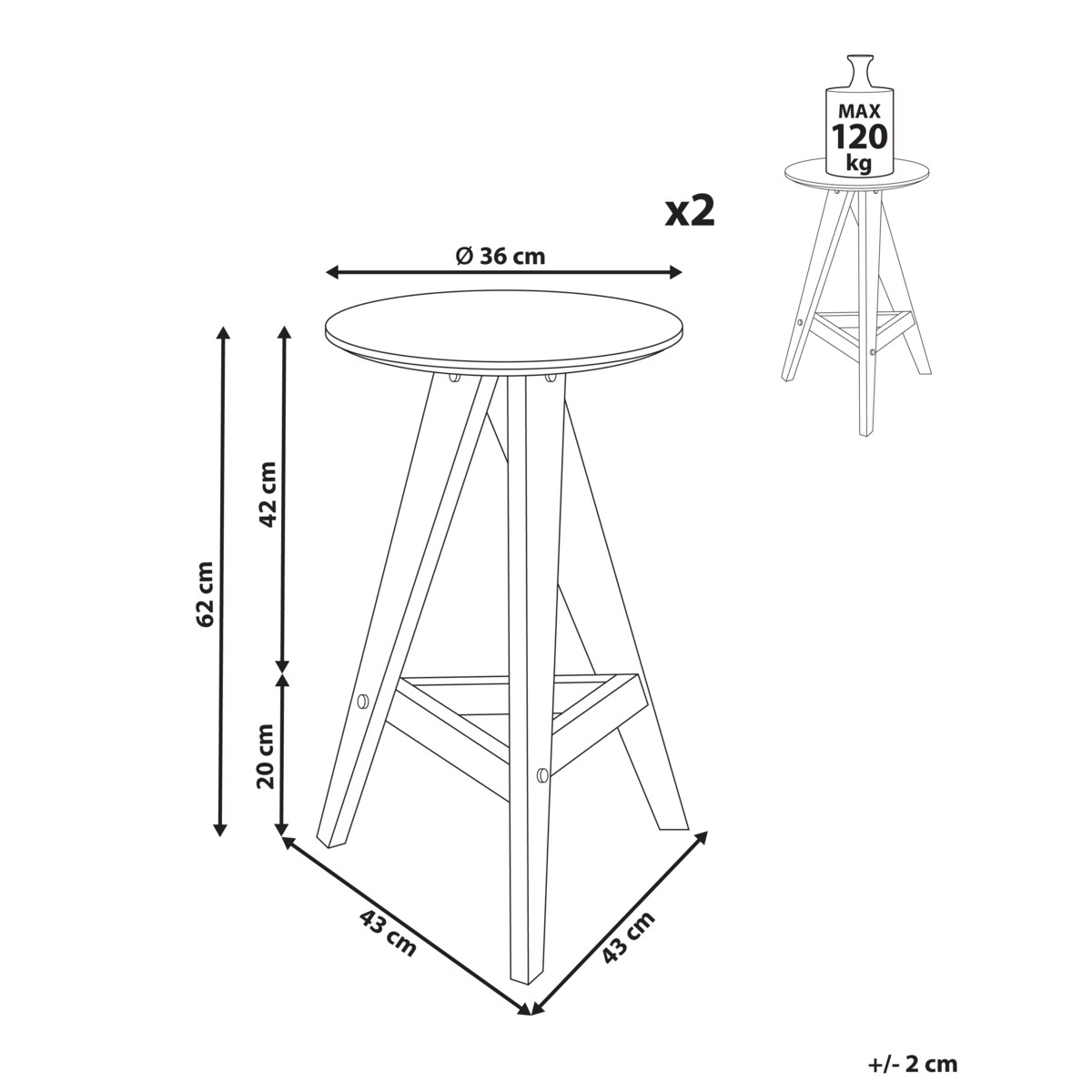 Zestaw 2 drewnianych stołków jasnobrązowy AROMA