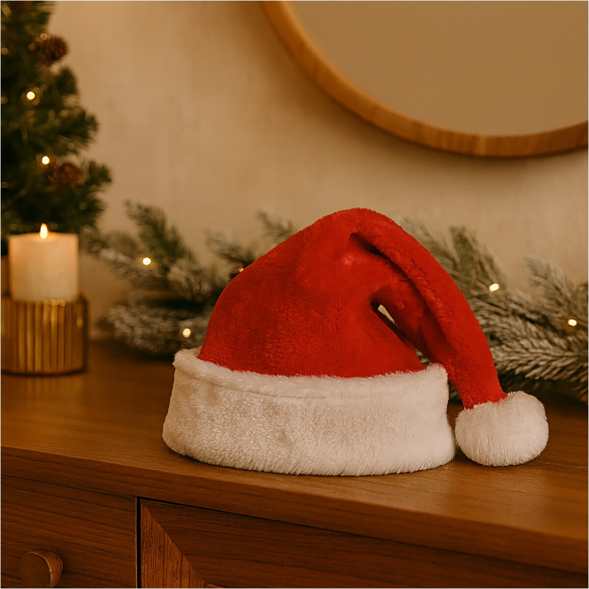 Czapka Mikołaja Mikołajki Świąteczna Pluszowa Z Pomponem 40X30 Cm